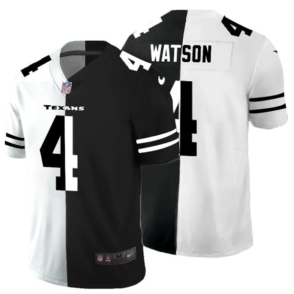 Men's Houston Texans #4 Deshaun Watson Black White Split Limited Stitched Jersey