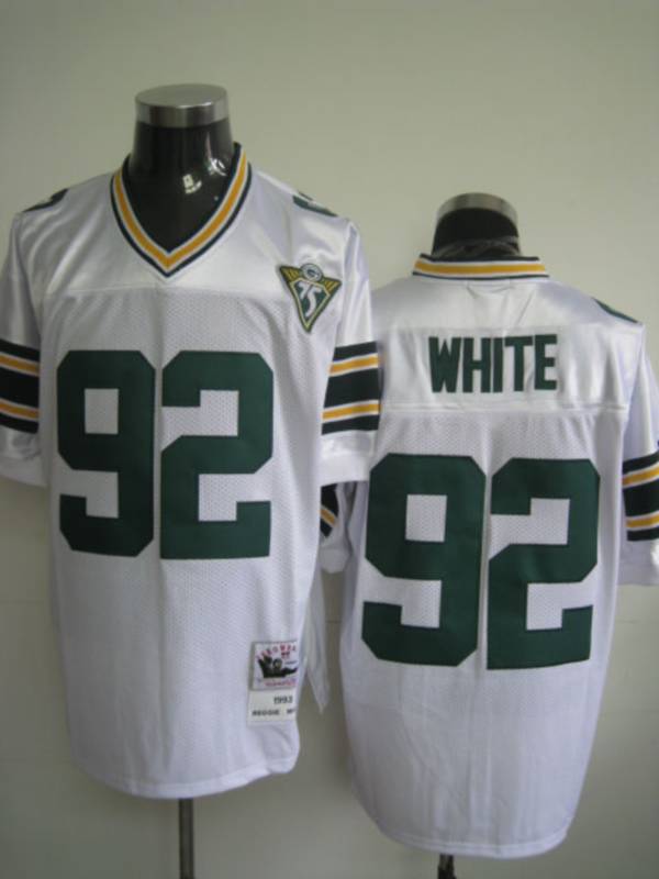 Mitchell Ness Packers #92 Reggie White White With 75th Patch Stitched Throwback NFL Jersey