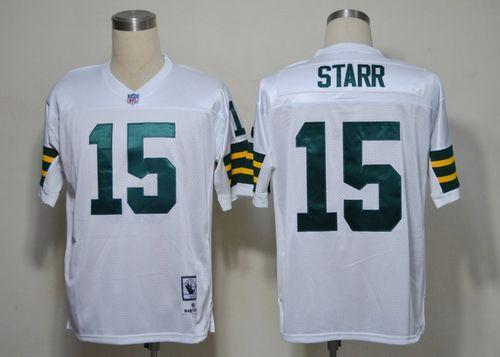 Mitchell Ness Packers #15 Bart Starr White Stitched Throwback NFL Jersey