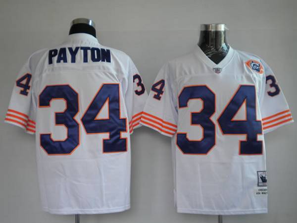Mitchell Ness Bears #34 Walter Payton White With Big Number Bear Patch Stitched Throwback NFL Jersey