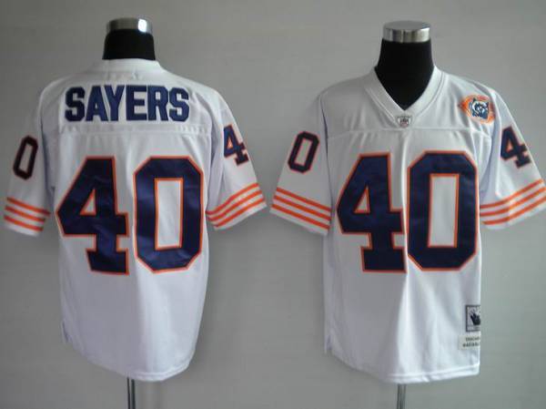 Mitchell Ness Bears #40 Gale Sayers White With Big Number Bear Patch Stitched Throwback NFL Jersey