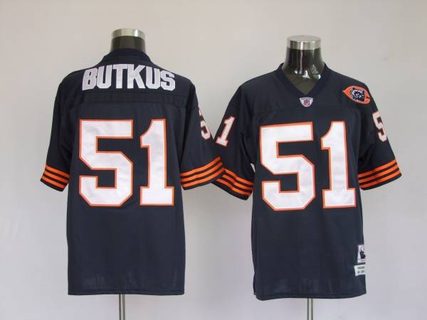Mitchell Ness Bears #51 Dick Butkus Blue With Big Number Bear Patch Stitched Throwback NFL Jersey