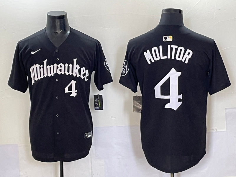 Men's Milwaukee Brewers Paul Molitor #4 Black Team Jersey