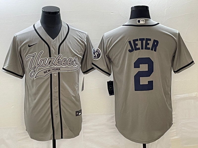 Men's New York Yankees Derek Jeter #2 Gray Jersey Joint Edition