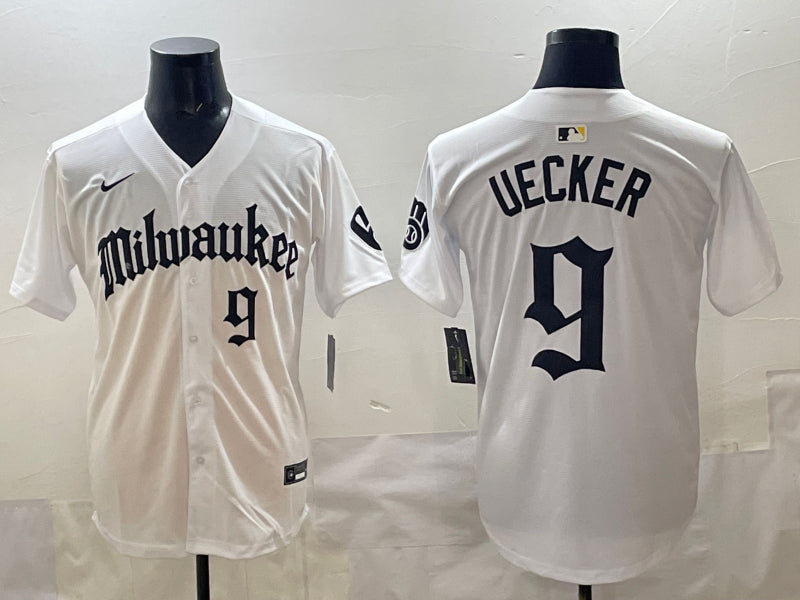 Men's Milwaukee Brewers Bob Uecker #9 White Jersey